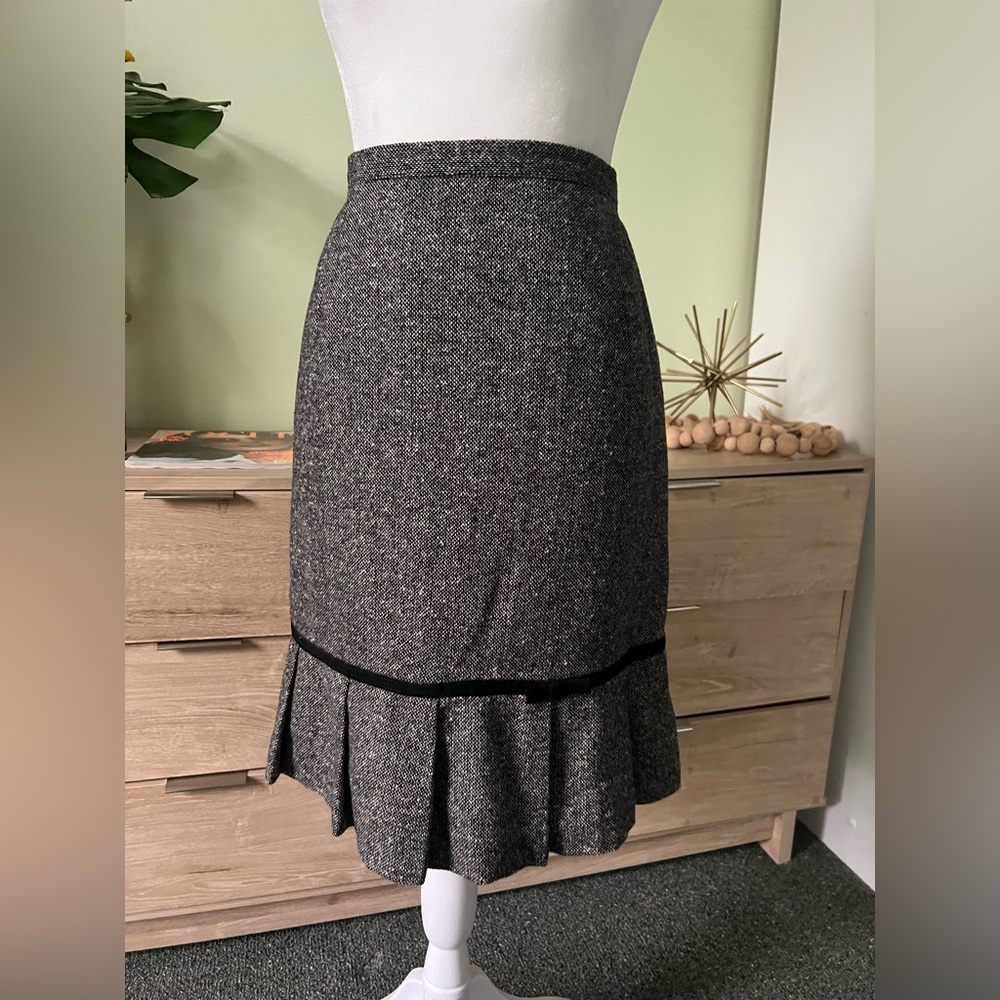DRESS BARN Black Bow & Grey Vintage Wool Blend Midi Mini Pencil Formal Skirt 10 - Picture 6 of 16